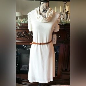Women’s Amanda Lane Rib Knit Ivory Cowl Neck Dress Size Medium NWT